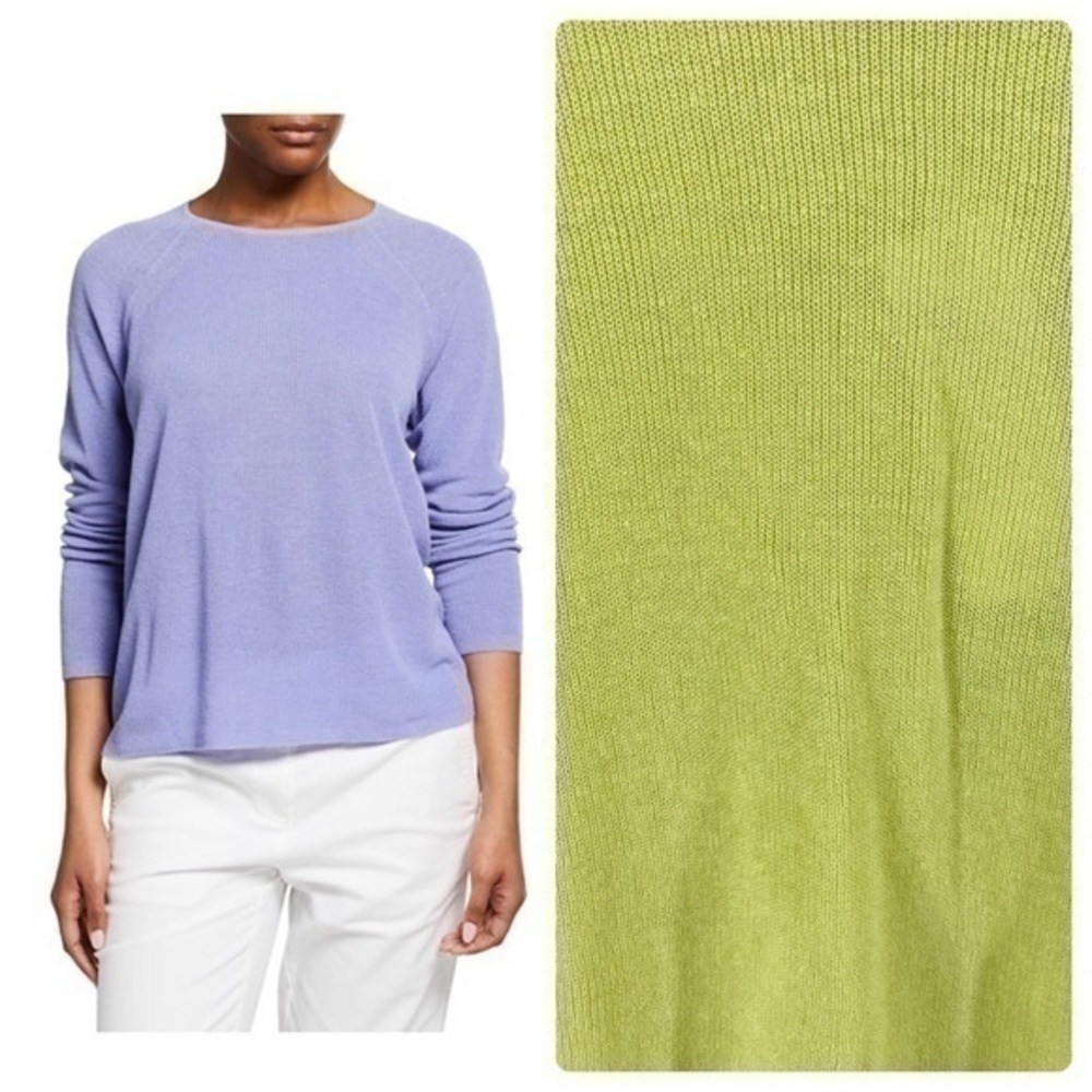 NWT Eileen Fisher Canary Organic Linen & Cotton Raglan Crew Neck Sweater Top